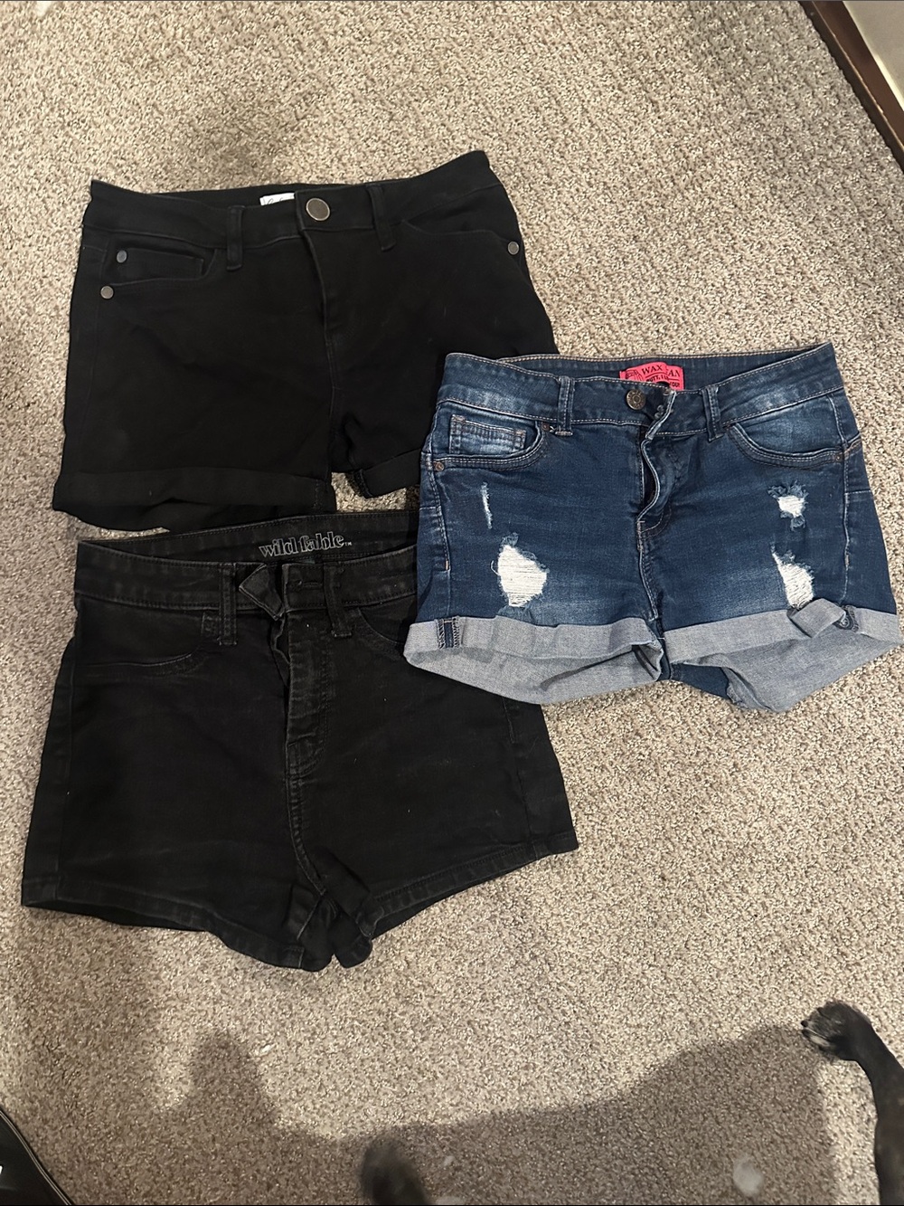 Women's Black and Blue Denim Shorts Trio - Casual Summer Essentials